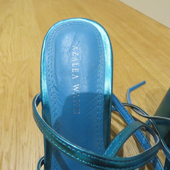 AZALEA WANG Eyes On Me Chunky Platform Sandals in Metallic Blue Y2K Disco Rave 6 - Picture 7 of 14